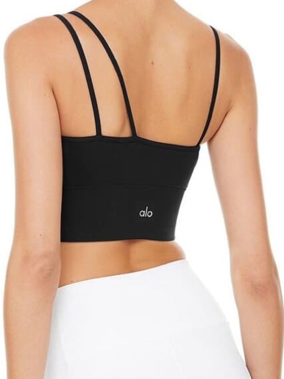 Black Asymmetric Bralette Alo Yoga Offset Seamless Longline Strappy Crop Top Bra